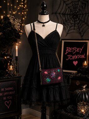 NWT Betsey Johnson Purple Leopard Spider Wallet Crossbody Bag